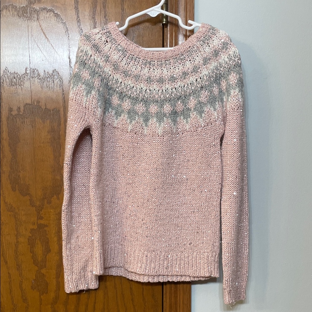 OshKosh B'gosh UGc Girls Size 8 pink Gray Crew Neck Sweater fair isle